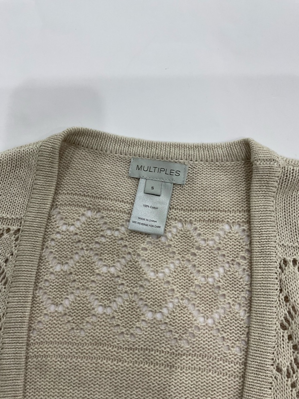 Multiples Light Beige Openwork Cardigan Sweater - Picture 6 of 6